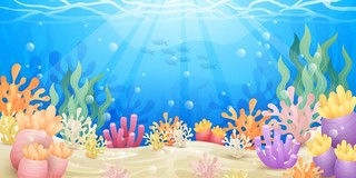 卡通蓝色海洋深海夏日夏季珊瑚气泡展板背景